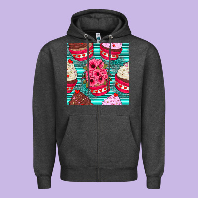 Valentines Day Flower Cupcakes And Serape Seamless Pattern Zipper Hoodie Designed By Bundleandbundleshop