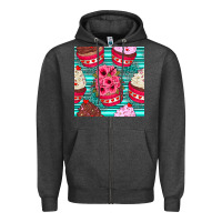 Charcoal Heather valentines day flower cupcakes and serape seamless pattern Zipper Hoodie - BundleAndBundleShop