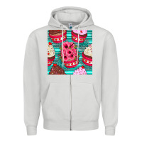 Dove Grey valentines day flower cupcakes and serape seamless pattern Zipper Hoodie - BundleAndBundleShop