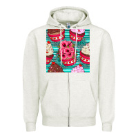 Oatmeal Heather valentines day flower cupcakes and serape seamless pattern Zipper Hoodie - BundleAndBundleShop