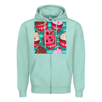 Seafoam valentines day flower cupcakes and serape seamless pattern Zipper Hoodie - BundleAndBundleShop