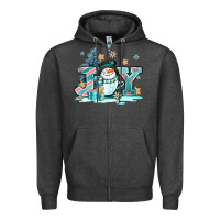 Charcoal Heather cute coffeecup snowmanand joy Zipper Hoodie - AdoDesignShop