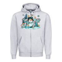 Heather Grey cute coffeecup snowmanand joy Zipper Hoodie - AdoDesignShop