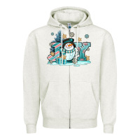 Oatmeal Heather cute coffeecup snowmanand joy Zipper Hoodie - AdoDesignShop