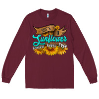Burgundy she's a sunflower beautiful fierce free Long Sleeve Tee - HRA Design Shop