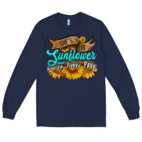 Navy she's a sunflower beautiful fierce free Long Sleeve Tee - HRA Design Shop