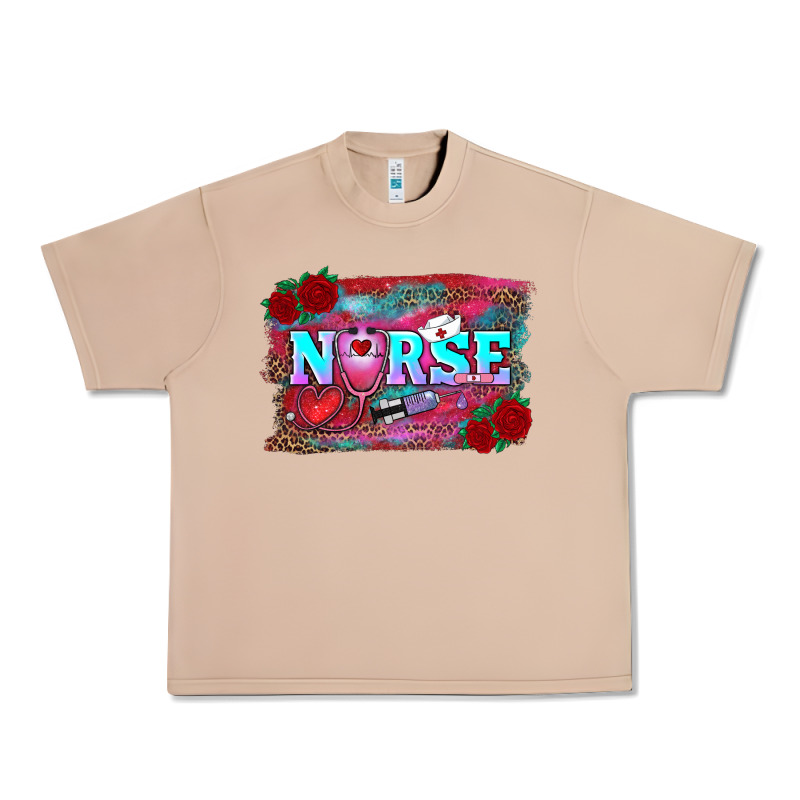Valentine's Day Nurse With Leopard And Turquoise Background Urban Heavy Tee by RanaPortraitStore | Teevron