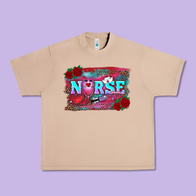 Valentine's Day Nurse With Leopard And Turquoise Background Urban Heavy Tee Designed By Ranaportraitstore