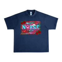 Navy valentine's day nurse with leopard and turquoise background Urban Heavy Tee - RanaPortraitStore