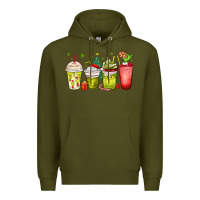 Army Green Christmas characters coffee cups Premium Hoodie - MaliasSmallBusiness