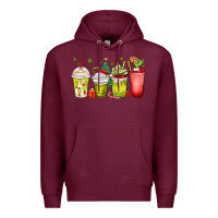 Burgundy Christmas characters coffee cups Premium Hoodie - MaliasSmallBusiness