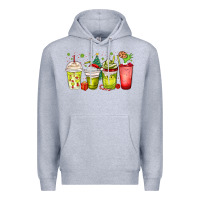 Heather Grey Christmas characters coffee cups Premium Hoodie - MaliasSmallBusiness