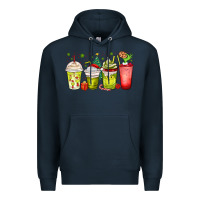 Navy Christmas characters coffee cups Premium Hoodie - MaliasSmallBusiness