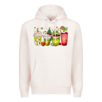 Pale Pink Christmas characters coffee cups Premium Hoodie - MaliasSmallBusiness