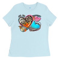 Baby Blue western leopard  racing  hearts Ladies Tee - AdoDesignShop