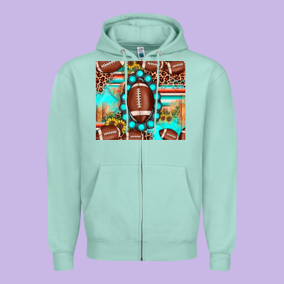 Football Leopard Turquoise Gemstone Sunflower Zipper Hoodie Designed By Jahusdesignshop