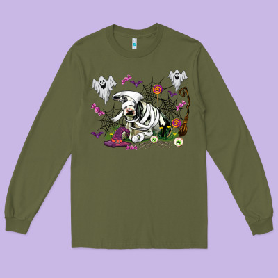 Halloween Cow And Ghosts Long Sleeve Tee Designed By Adodesignshop