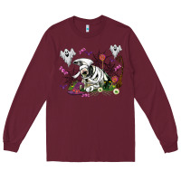 Burgundy halloween cow and ghosts Long Sleeve Tee - AdoDesignShop