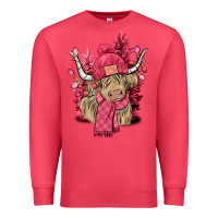 Cardinal Pink winter long haired Cow Premium Sweatshirt - NancyCooperArtShop
