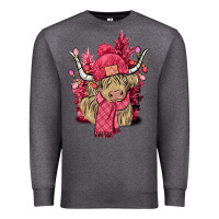 Charcoal Heather Pink winter long haired Cow Premium Sweatshirt - NancyCooperArtShop