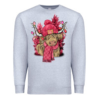 Heather Grey Pink winter long haired Cow Premium Sweatshirt - NancyCooperArtShop