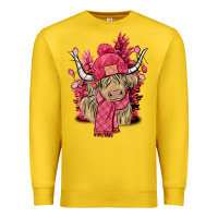 Lemon Pink winter long haired Cow Premium Sweatshirt - NancyCooperArtShop