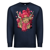 Navy Pink winter long haired Cow Premium Sweatshirt - NancyCooperArtShop