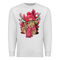 Oatmeal Heather Pink winter long haired Cow Premium Sweatshirt - NancyCooperArtShop