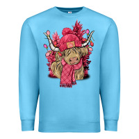 Ocean Blue Pink winter long haired Cow Premium Sweatshirt - NancyCooperArtShop