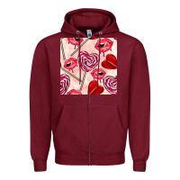 Burgundy valentines day lollipops and lips seamless pattern Zipper Hoodie - BundleAndBundleShop