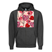 Charcoal Heather valentines day lollipops and lips seamless pattern Zipper Hoodie - BundleAndBundleShop