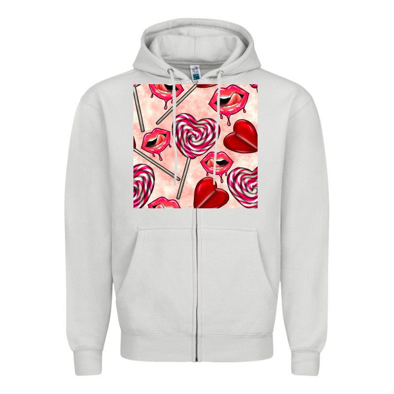Valentines Day Lollipops And Lips Seamless Pattern Zipper Hoodie by BundleAndBundleShop | Teevron