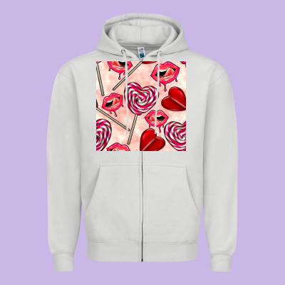Valentines Day Lollipops And Lips Seamless Pattern Zipper Hoodie Designed By Bundleandbundleshop