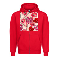 Red valentines day lollipops and lips seamless pattern Zipper Hoodie - BundleAndBundleShop