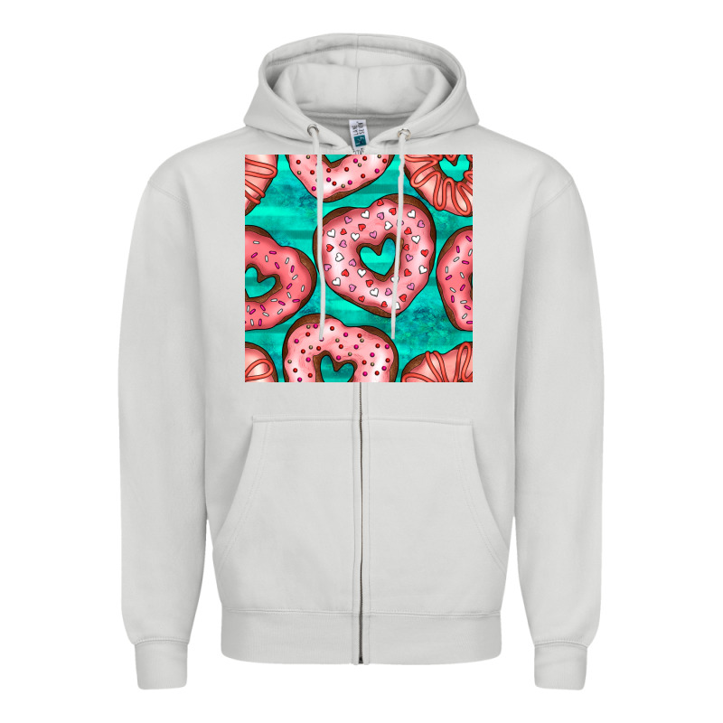 Valentines Day Heart Donuts Seamless Pattern Zipper Hoodie by BundleAndBundleShop | Teevron