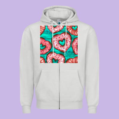 Valentines Day Heart Donuts Seamless Pattern Zipper Hoodie Designed By Bundleandbundleshop