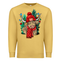 Antique Gold Red Christmas long haired Cow Premium Sweatshirt - NancyCooperArtShop