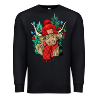 Black Red Christmas long haired Cow Premium Sweatshirt - NancyCooperArtShop