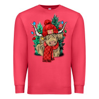 Cardinal Red Christmas long haired Cow Premium Sweatshirt - NancyCooperArtShop