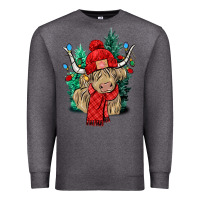 Charcoal Heather Red Christmas long haired Cow Premium Sweatshirt - NancyCooperArtShop