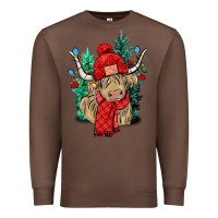 Chestnut Red Christmas long haired Cow Premium Sweatshirt - NancyCooperArtShop