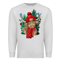 Dove Grey Red Christmas long haired Cow Premium Sweatshirt - NancyCooperArtShop