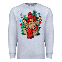 Heather Grey Red Christmas long haired Cow Premium Sweatshirt - NancyCooperArtShop