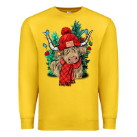 Lemon Red Christmas long haired Cow Premium Sweatshirt - NancyCooperArtShop