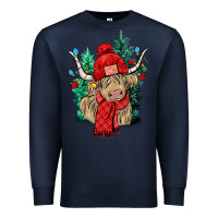 Navy Red Christmas long haired Cow Premium Sweatshirt - NancyCooperArtShop