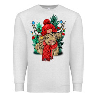 Oatmeal Heather Red Christmas long haired Cow Premium Sweatshirt - NancyCooperArtShop