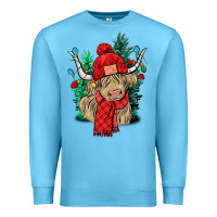 Ocean Blue Red Christmas long haired Cow Premium Sweatshirt - NancyCooperArtShop