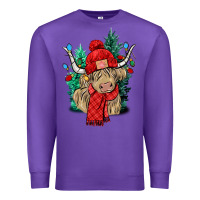 Purple Red Christmas long haired Cow Premium Sweatshirt - NancyCooperArtShop