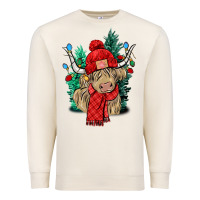 Sandshell Red Christmas long haired Cow Premium Sweatshirt - NancyCooperArtShop