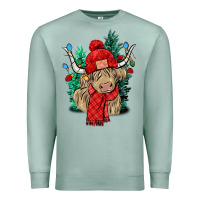 Seafoam Red Christmas long haired Cow Premium Sweatshirt - NancyCooperArtShop